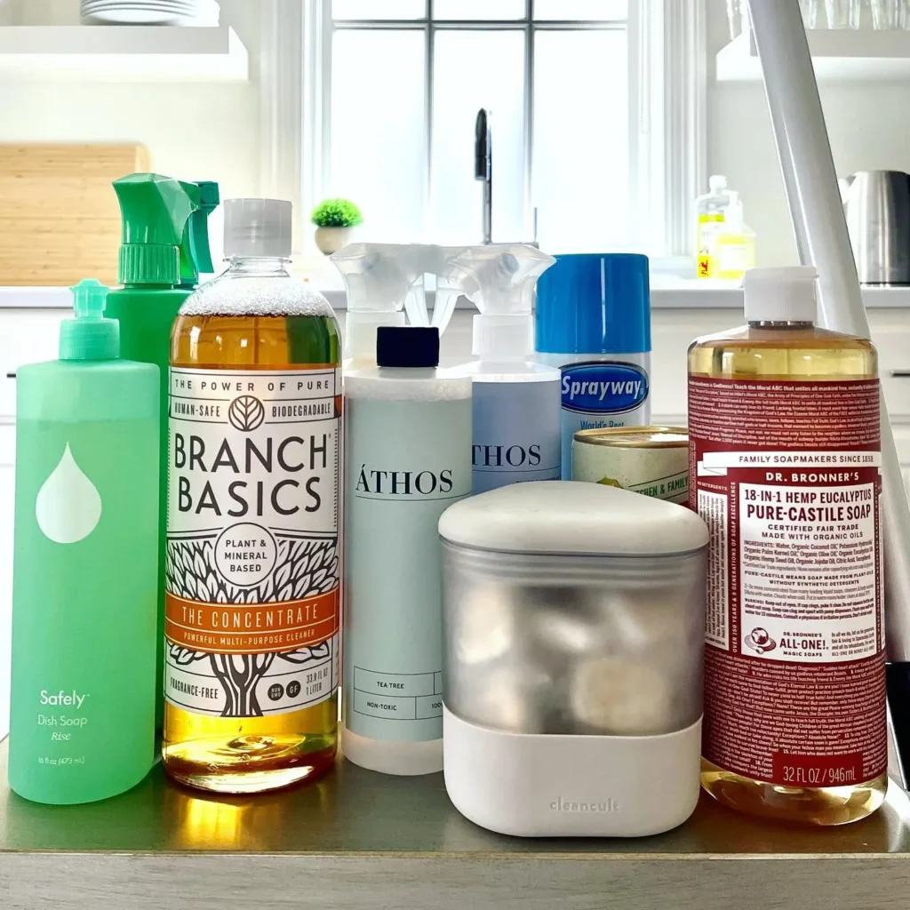 Line up of non-toxic cleaners used by Vella in Texas.