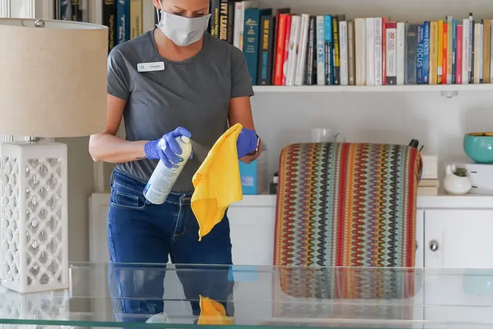 Vella’s staff is cleaning the glass with non-toxic cleaners in Dallas.